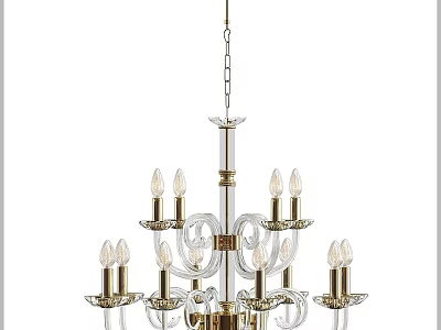 Elegant Crystal Chandelier with Gold Metal Frame and Candle Shaped Bulbs Multiple Arms Design 3d model