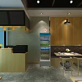 Modern Hot Pot Restaurant Interior With Wooden Decor Dining Tables And Beverage Cooler