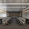 Modern Conference Room With Long Table Chairs Large Windows And Ceiling Light Strips 3d model