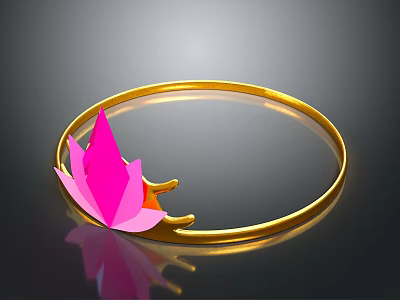 Golden Bangle With Pink Lotus Decoration And Shiny Circular Frame 3d model