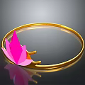Golden Bangle With Pink Lotus Decoration And Shiny Circular Frame