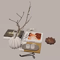 Autumn Themed Decorative Ornament Set With Twigs Pumpkin Books Tray Candles And Pinecone