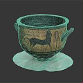 Ancient Terracotta Amphora With Two Handles Black Horse Design And Decorative Patterns On White Mat