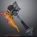 Ornate Flame Decorated Metal Axe Weapon With Wrapped Handle And Sharp Bladed Design