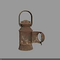 Vintage Kerosene Lantern With Rustic Design Metal Handle Open Side Door And Exposed Wick