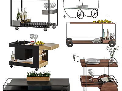 Modern Rolling Serving Trolleys With Storage Shelves For Kitchen Dining Use 3d model