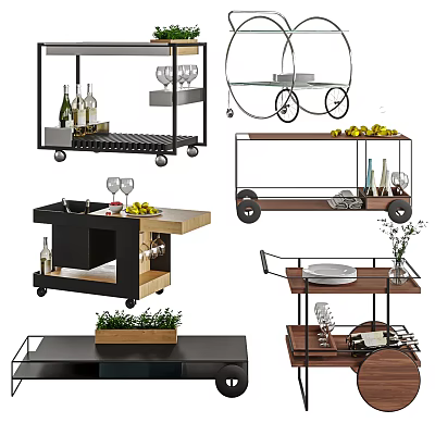 Modern Rolling Serving Trolleys With Storage Shelves For Kitchen Dining Use 3d model