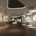 Modern Exhibition Hall Interior With Curved Screen Showing Green Field And Harvester