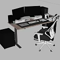 Modern Office Desk Setup With Dual Monitors Keyboard Mouse Filing Cabinet And Ergonomic Chair