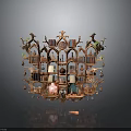 Intricate Wooden Multi Compartment Shelf For Displaying Small Electronic Appliances