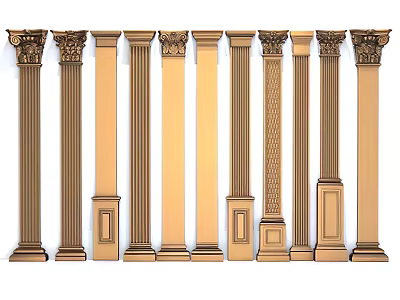 Various Classical Roman Columns with Decorative Architectural Designs in Different Styles 3d model