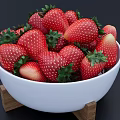 Fresh Ripe Strawberries in White Bowl with Green Leaves on Wooden Stand
