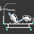 Adjustable Medical Bed With Blue Mattress Control Panel IV Pole And Wheels