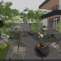 Tranquil Courtyard Garden Design With Lush Greenery Stone Pathways Outdoor Dining Set And Lotus Pond