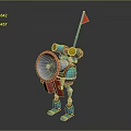 Blue Toy Robot With Megaphone Yellow Eyes And Red Flag Design
