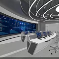 Modern Control Room With Multiple Data Screens Workstations And Ergonomic Chairs Under Circular LED Lighting 3d model