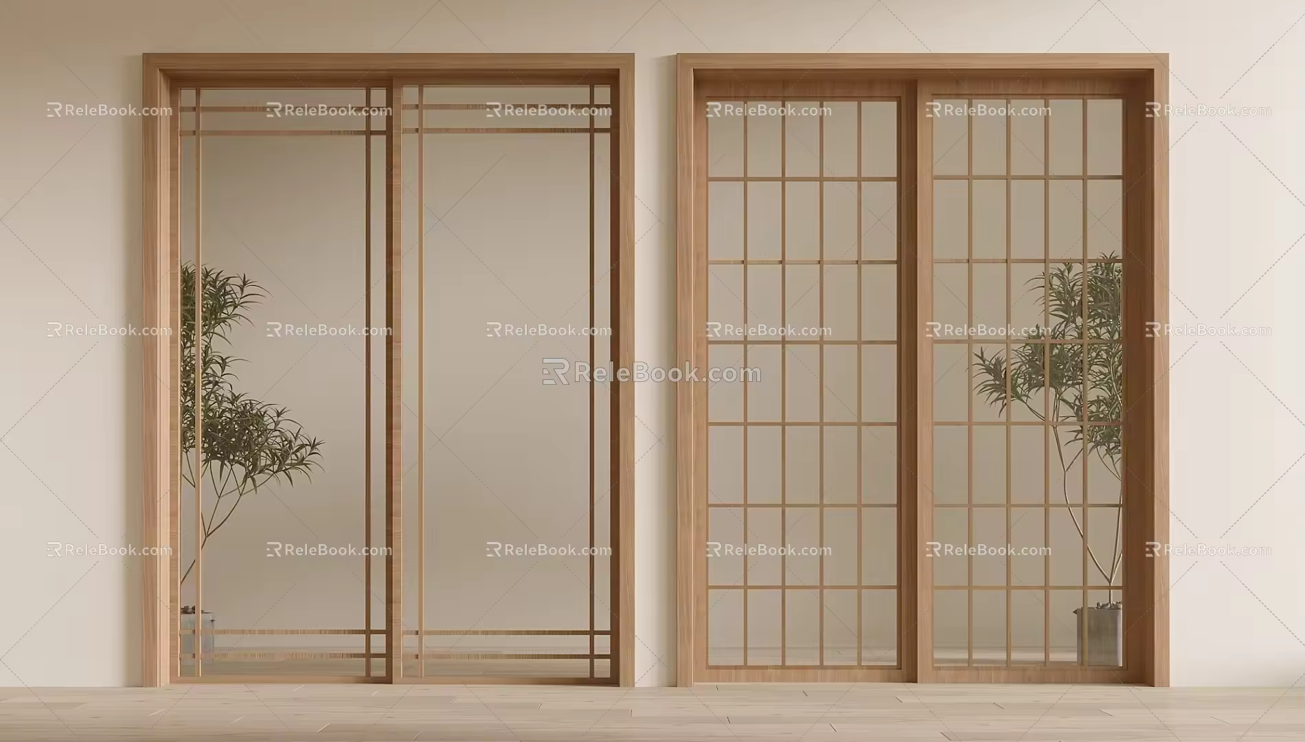 New Chinese-style sliding door 3d model
