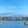 Numerous Sailboats Moored in Calm Marina Waters With Blue Sky Clouds and Distant Yacht