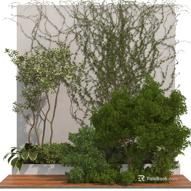 Lush Green Plant Wall With Climbing Vines Shrubs And Various Greenery 3d model 