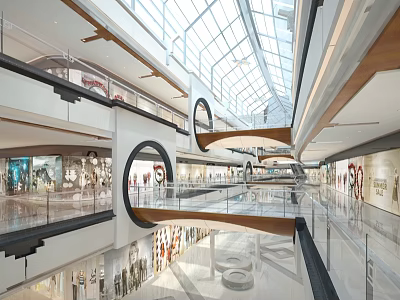 Shopping Mall Complex Glass Top Shopping Mall Second Floor Window Promenade Aisle 3d model