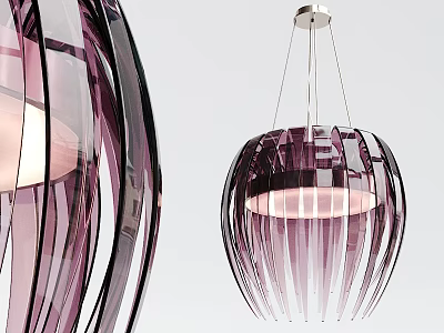 Modern Purple Transparent Striped Glass Spherical Pendant Light With Metal Chain 3d model