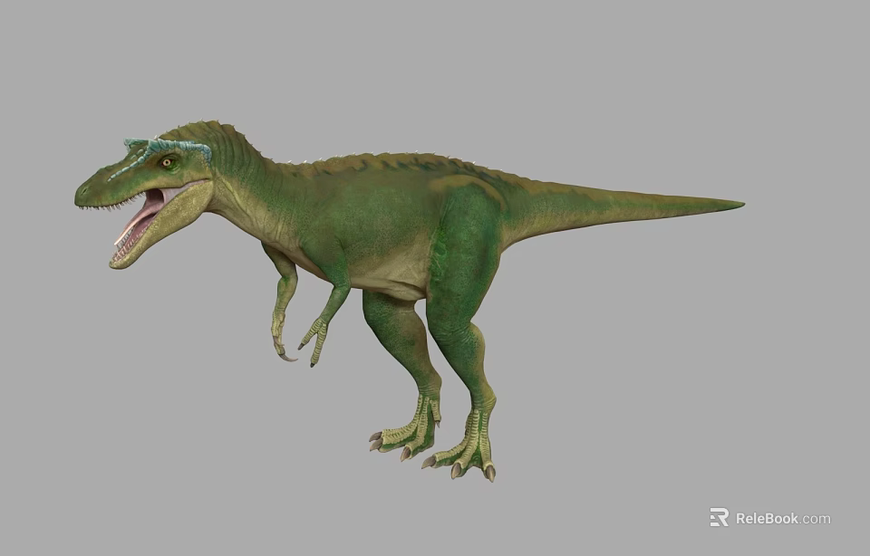 Detailed Green Dinosaur 3D Model With Open Mouth And Sharp Teeth 3d model