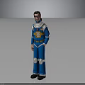 Blue And Orange Character Uniform With White Accents Badge And Sunglasses