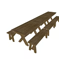 Wooden Dining Table Set With Matching Benches Simple Design For Outdoor Use 3d model