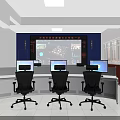 Monitoring Room With Multiple Computer Monitors And Large Digital Display Control Consoles
