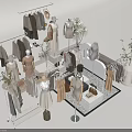 Stylish Clothing Store Interior With Garment Racks Hanging Clothes Mannequins And Green Plants