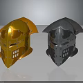 Medieval Knight Helmets In Gold And Silver With Intricate Metal Rivet Design