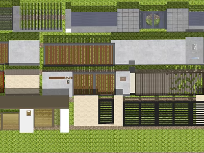Contemporary Entrance Gate With Black Metal Fence And Lush Green Lawn 3d model