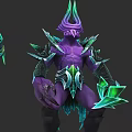 Purple Game Character With Spiked Head Green Glowing Armor And Weapon