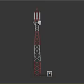 Red And White Communication Tower Metal Structure With Top Mounted Electronic Equipment And Antenna