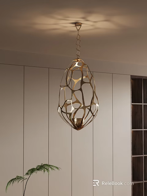 Elegant Modern Golden Openwork Chandelier with Irregular Geometric Design for Ceiling Interior Lighting 3d model