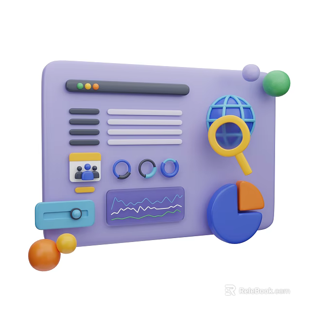 Purple Computer Digital Dashboard With Search Bar Globe Charts And Data Visualization 3d model 