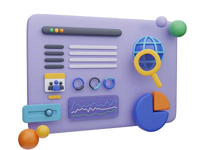 Purple Computer Digital Dashboard With Search Bar Globe Charts And Data Visualization 3d model