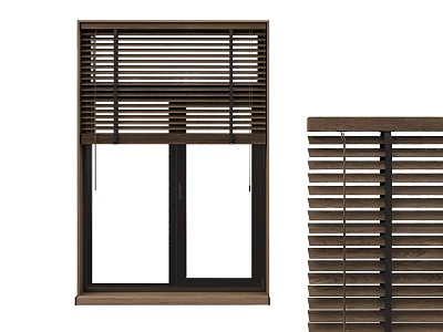 Elegant Wooden Window Blinds With Adjustable Slats For Modern Home Decoration 3d model