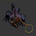 Armored Character Riding Purple Spiked Fanged Multi Clawed Creature With Yellow Whip