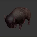 Realistic Bison With Purple Brown Rough Textured Skin And Curved Horns