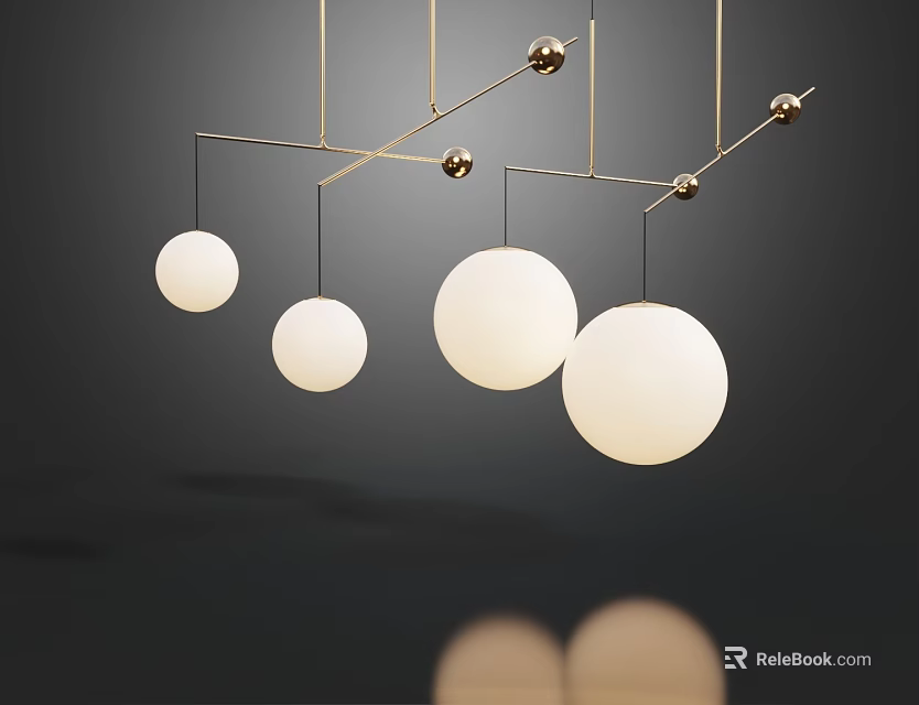 Modern Hanging Chandelier With Spherical Shades And Sleek Metal Frame Design 3d model 