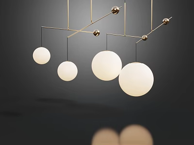 Modern Hanging Chandelier With Spherical Shades And Sleek Metal Frame Design 3d model