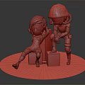 Two Character Figures Sitting And Crouching With White Hair Green Outfit Purple Helmet Spacesuit Design