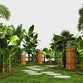 Tropical Rainforest Themed Floral Installation With Archway Green Plants And Hanging Foliage