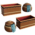 Decorative Ornament Set With Wicker Baskets Lidded Design Red Lining And Blue Cloth 3d model