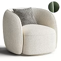 Cream Colored Upholstered Leisure Chair with Rounded Design and Geometric Pillow