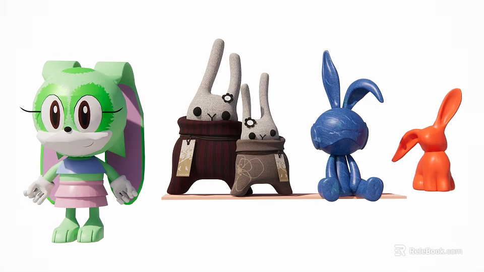 Cute Cartoon Rabbit Decorative Ornament Set With Various Color Figurines For Home Decor 3d model 