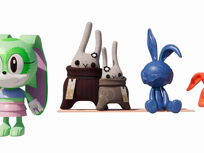Cute Cartoon Rabbit Decorative Ornament Set With Various Color Figurines For Home Decor 3d model