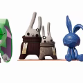 Cute Cartoon Rabbit Decorative Ornament Set With Various Color Figurines For Home Decor