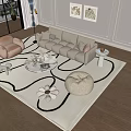 Stylish Sofa Coffee Table Set In Modern Living Room With Armchair Rug And Wall Art